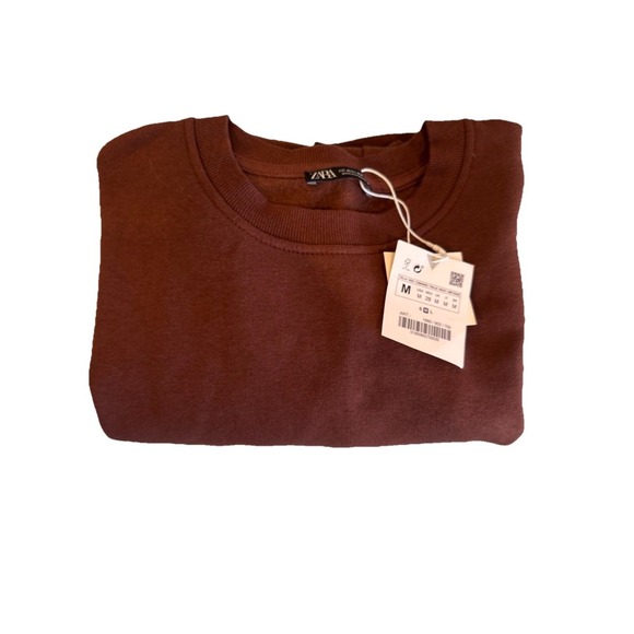 ZARA‎  NWT JOIN LIFE Plush  Brown Cropped Sweatshirt Size M - Picture 3 of 7